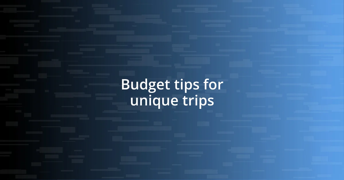 Budget tips for unique trips